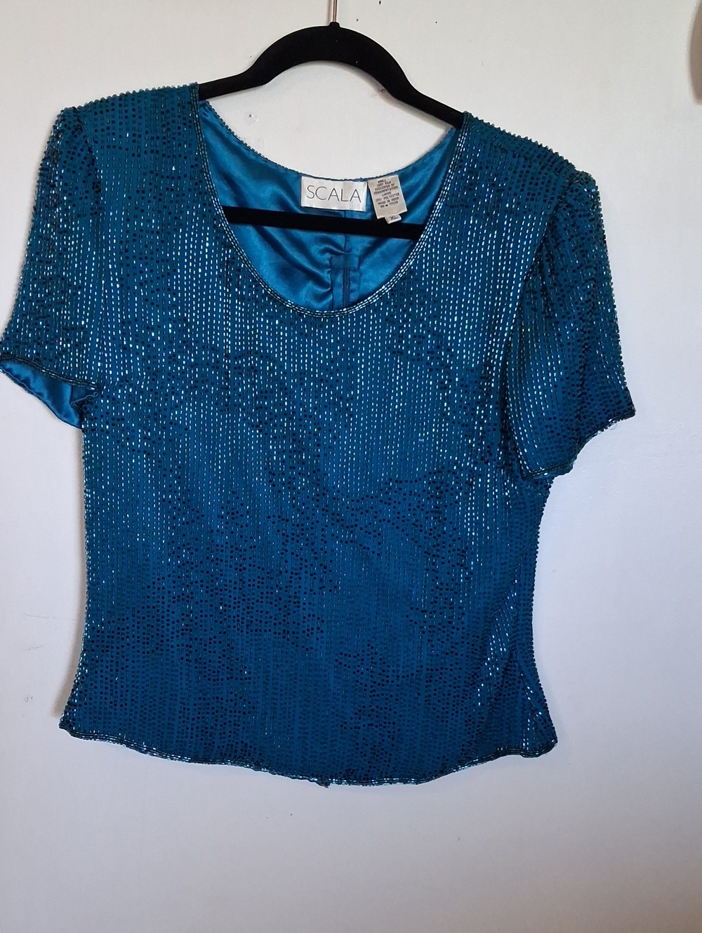 Scala Teal Sequin Short Sleeve Top